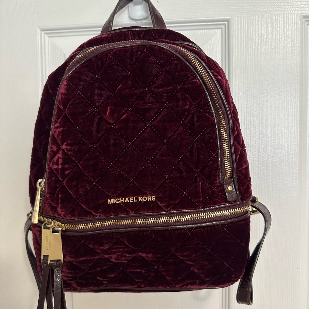 Michael Kors velvet Burgundy and gold back pack